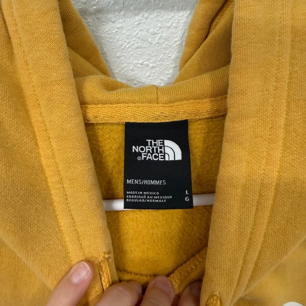 The North Face Mens Hoodie Mustard Yellow Graphic Logo Pullover Sweatshirt L